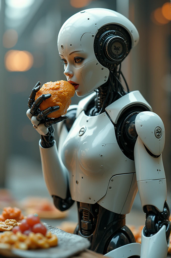 a cybernetic cyborg woman eating ramen in a cyberpunk cafe <lora:cyborg_style_xl:1>