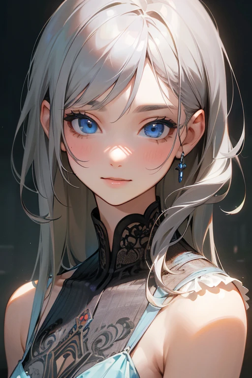 White hair girl,half braided,black eyes,big breast,black propler formal dress,holding a wine,(best quality,4k,8k,highres,masterpiece:1.2),ultra-detailed,(realistic,photorealistic,photo-realistic:1.37),crisp focus,stunning lighting,traditional oil painting style,vibrant colors,soft pastel hues,hazy atmosphere
