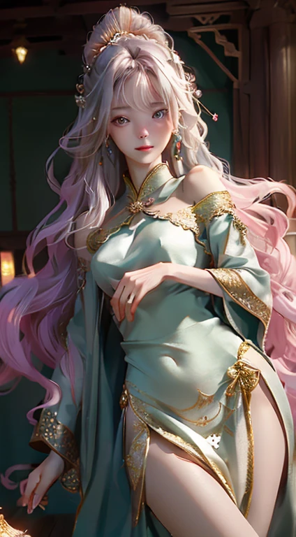 araffes in a pink dress is posing in a room, a beautiful fantasy empress, trending on cgstation, ((a beautiful fantasy empress)), a stunning young ethereal figure, beautiful and elegant elf queen, royal elegant pose, trending at cgstation, anime goddess, lovely languid princess, elegant cinematic pose, sexy pose, full body xianxia