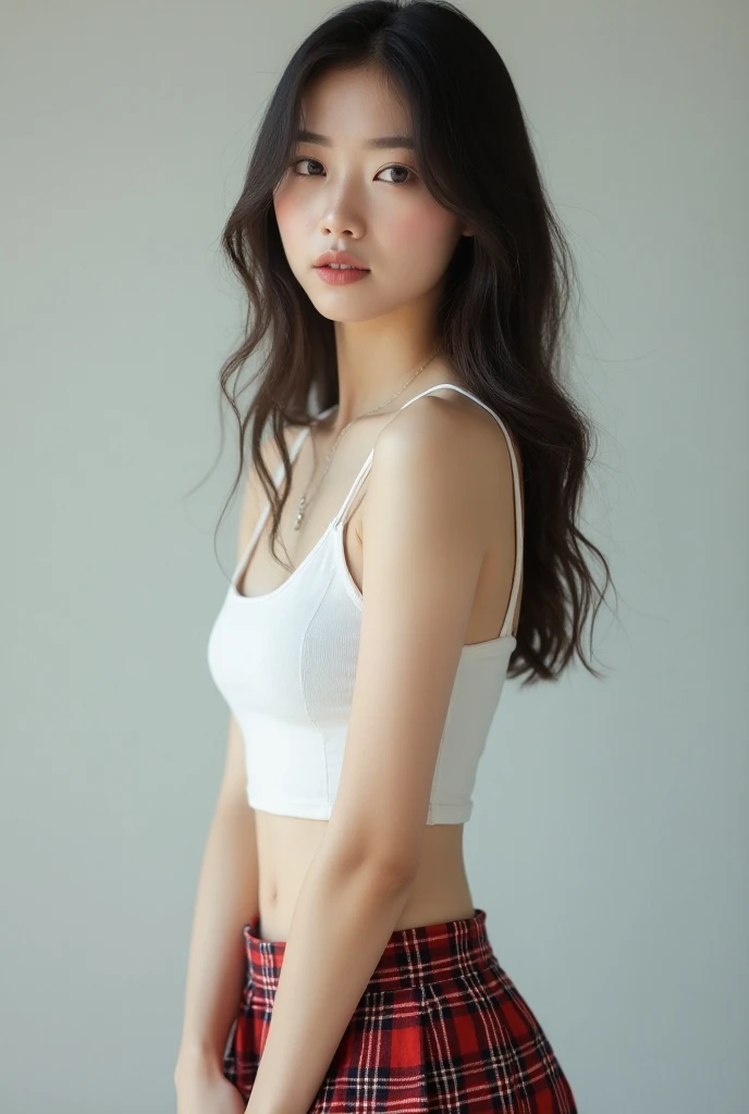 realistic photos of (1 cute Korean star) straight hair, hair ornament, thin makeup, medium breasts size, sleeveless top, sitting lonely at the window, clear facial features, RAW photo, masterpiece, 16K, from outside, chromatic aberration abuse, UHD, high details, super detail