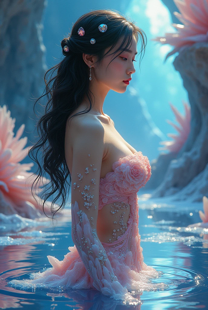 32k, Masterpiece, Highest quality, One girl, Detailed eyes, flower,Sandersonia, Pink and brown style,A dreamy, romantic piece,Pale pink, Mysterious Leaves,A playful arrangement,Fantasy,High Contrast,Ink strokes,explosion,Exposure, Impression of pink and brown tones,Abstract,((Watercolours by John Berkey and Jeremy Mann )) Brush strokes,Negative Space, Tyndall effect,