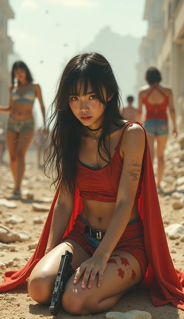 beautiful girl, brown skin, platinum black hair, black eyes, cold-faced