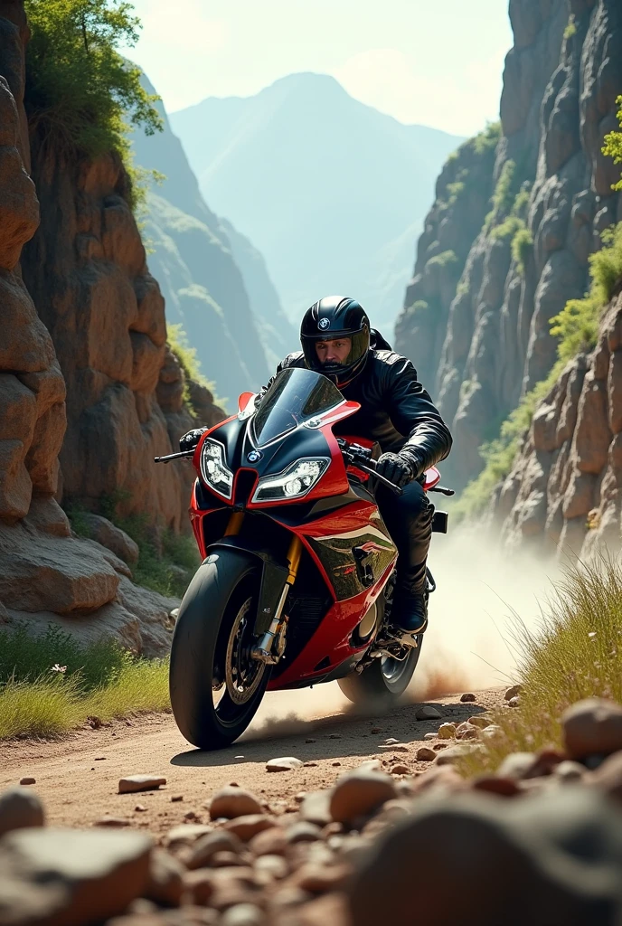 Create an image of the S1000rr going through a ravine