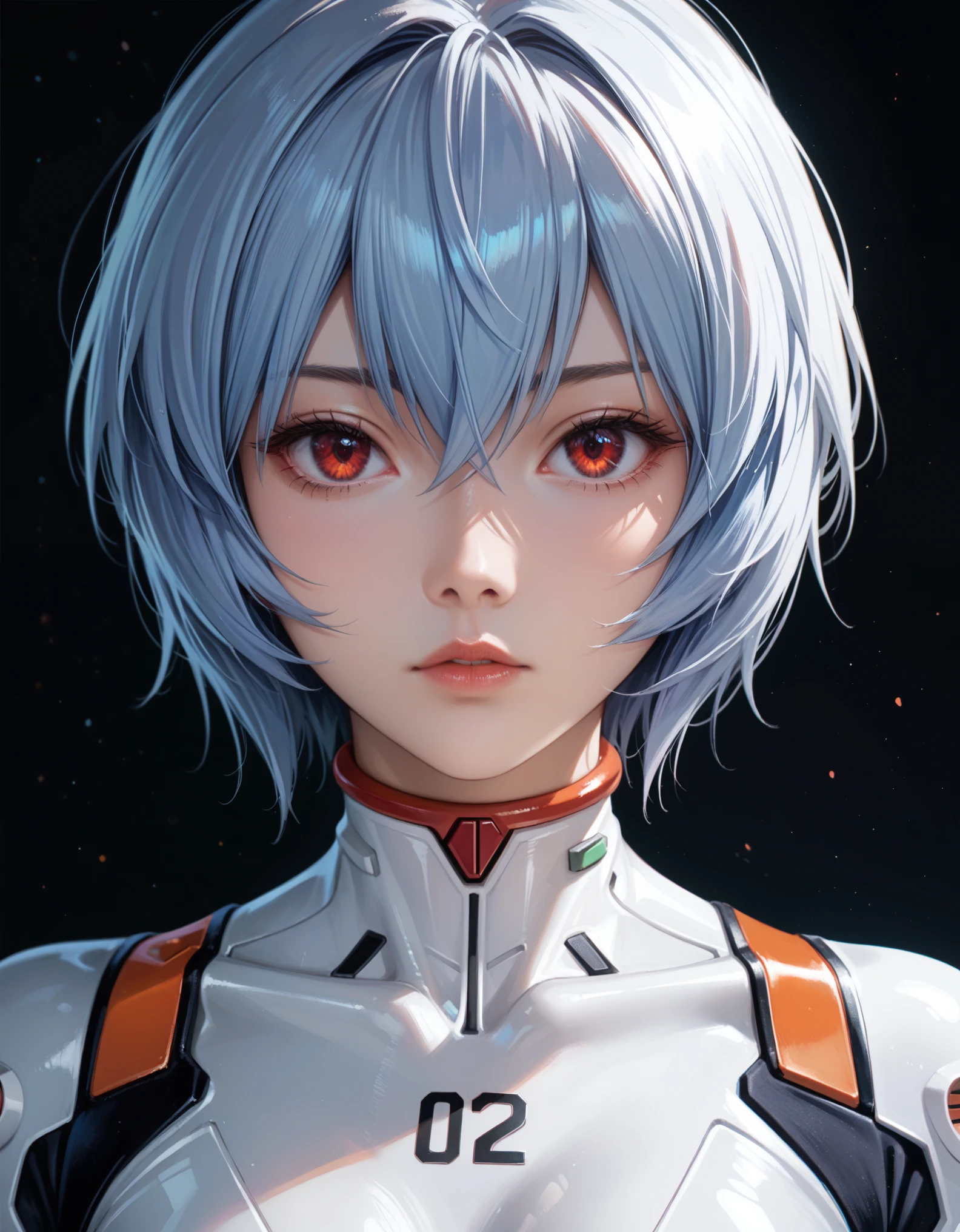 score_9, score_8_up, score_7_up, score_6_up, score_ANIME, looking at viewer, 1girl, ayanami rei \( neon genesis evangelion\), expressionless, red eyes, (number 00 on chest), medium breasts, close up, white bodysuit,