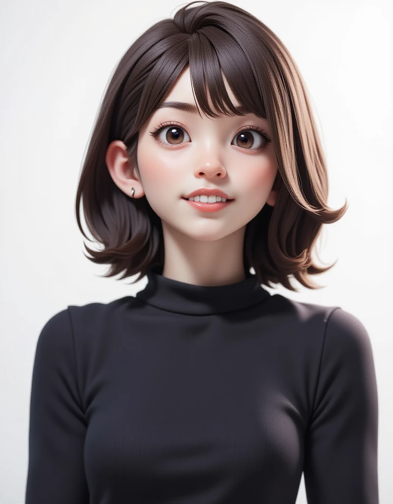 (((Black clothes))), 1girl, 25years old woman, (perfectly detailed face), cute face, ((Healthy and slim body)), beautiful face, ((looking at viewer)), Simple Background, ((white background)), ((white wallpaper)), White skin, (bright lighting:1.2), perfect lighting, photorealistic, (bokeh), UHD, anatomically correct, masterpiece, best quality
