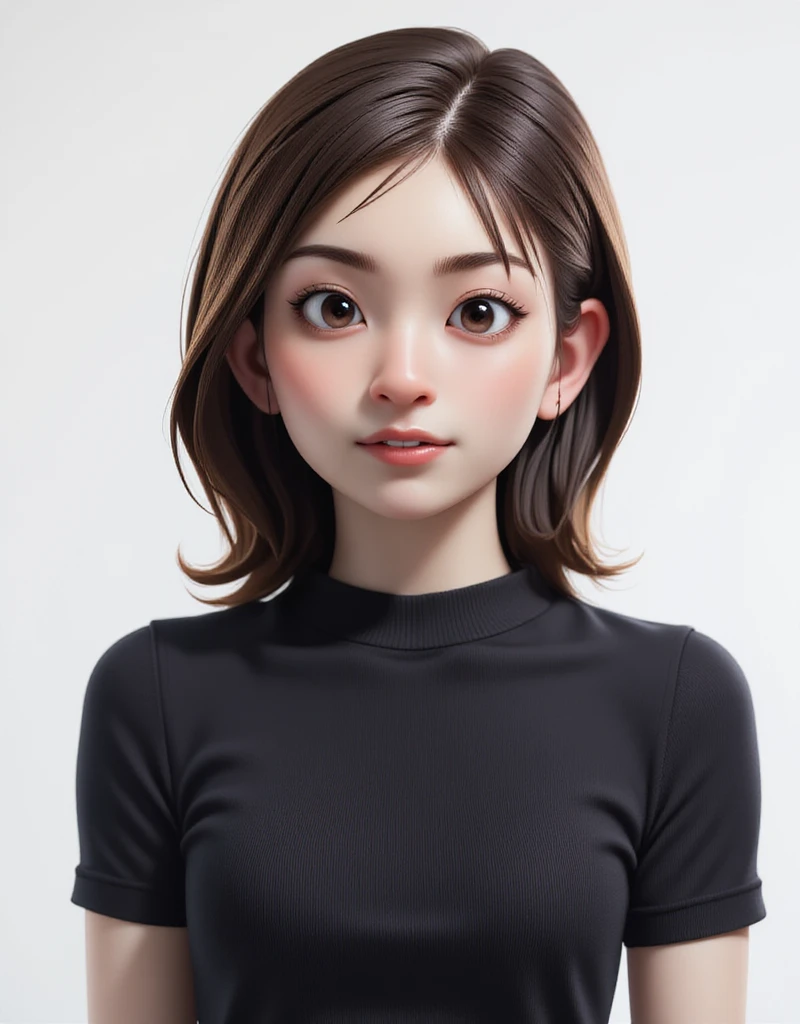 (((Black clothes))), 1girl, 25years old woman, (perfectly detailed face), cute face, ((Healthy and slim body)), beautiful face, ((looking at viewer)), Simple Background, ((white background)), ((white wallpaper)), White skin, (bright lighting:1.2), perfect lighting, photorealistic, (bokeh), UHD, anatomically correct, masterpiece, best quality
