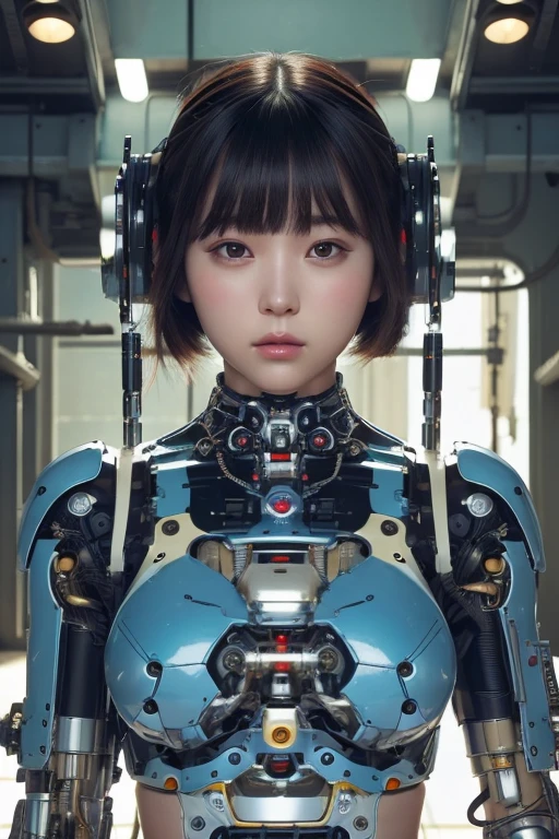 (Photorealsitic:1.4)、Onegirl、(top-quality),(hyperdetailed face)、(Super well-formed face)、((Robot Parts))、(Cyborg girl)、(Burgundy)、(metalic)、(fullllbody)、(Moe Pose)、(Slender body)、(tits out)、(Model body type)、(mecha exposure)、(akihabara)、(is looking at the camera)、(A dark-haired)、(9Head and body)、(a small face)、(Idol)、(front facing)、(is standing)、(Photo session)、(Looks sad)