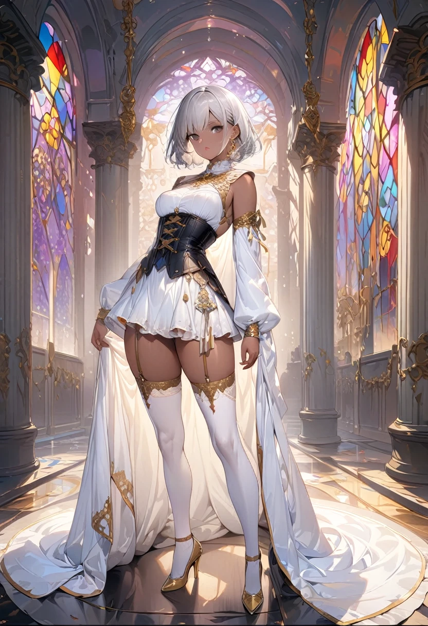 ((masterpiece)),(best quality), ((extremely detailed CG unity 4k wallpaper)),(cinematic lighting), (an extremely delicate and beautiful girl:1.3),face, fixed eye, hand fixed (++blonde hair++), silver eyes, long hair, jewelry,earrings, :d, maid, labrynth,
Large breast ,(Crystal chandelier), horn ,indoor , curve hip, view from behind , all body , leg fixed , full body , torture chamber, carring whip,