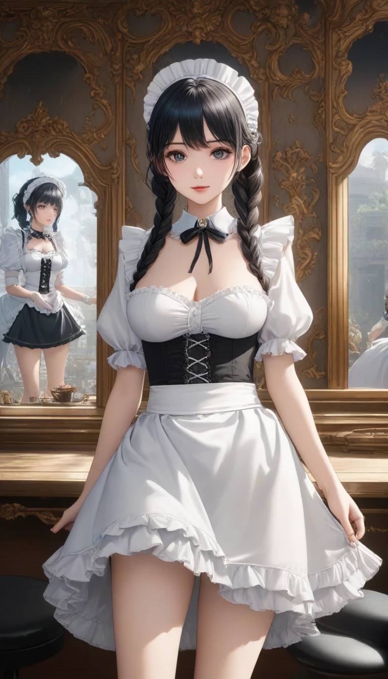 (Highest quality、16K、masterpiece、Ultra-high resolution、Victorian era、Photorealistic:1.2)、Maid Girl、solo、One person、Beautiful and detailed、２０２０Perfectly detailed illustrations created by a master anime illustrator of the 20th century、Tsundere、Heroine&#39;s Attributes、Artistic shading、Perfect Face、Detailed portrait、
