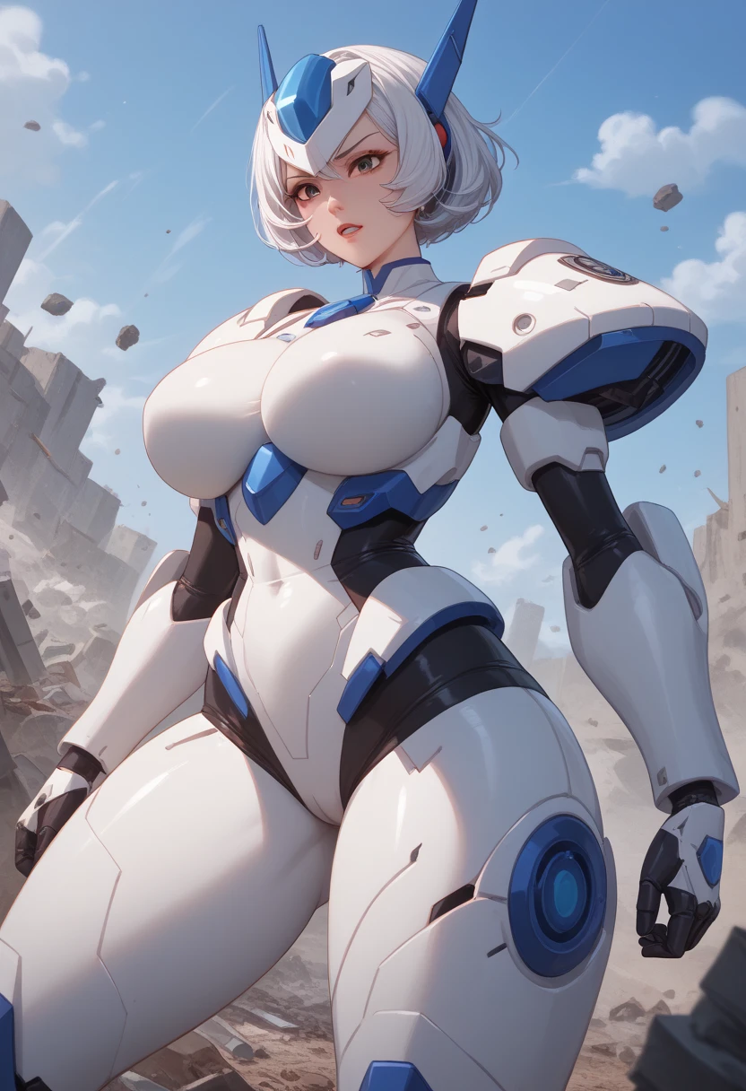  White Mecha Girl、Android Girl、smart、destruction、defeat、Mechabare、 shiner、Destroyed、Iron Scrap Dock 、 High Quality 、masterpiece