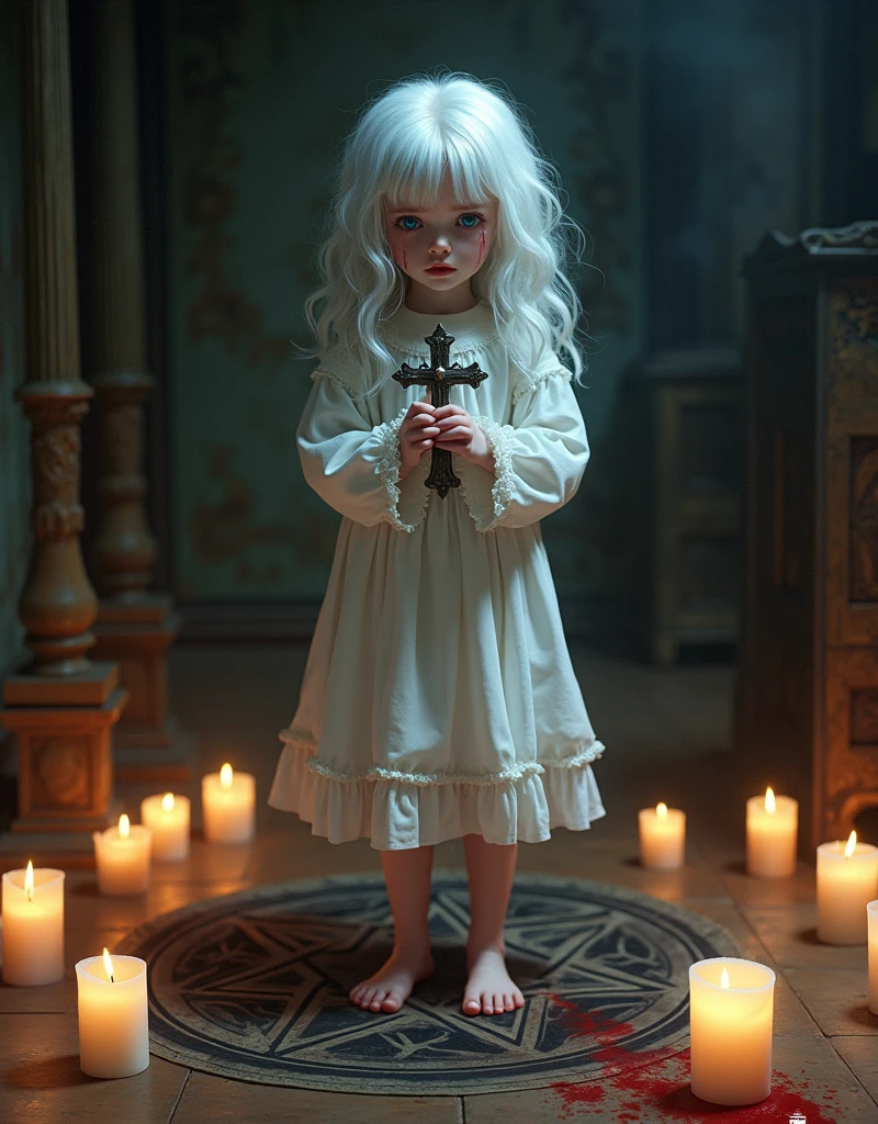 BLONDE HAIR KIDS MAN CABELO LONGO METAL HAIR , Gothic cross, cruz, CROSSES WITH LIT CANDLES in hand.