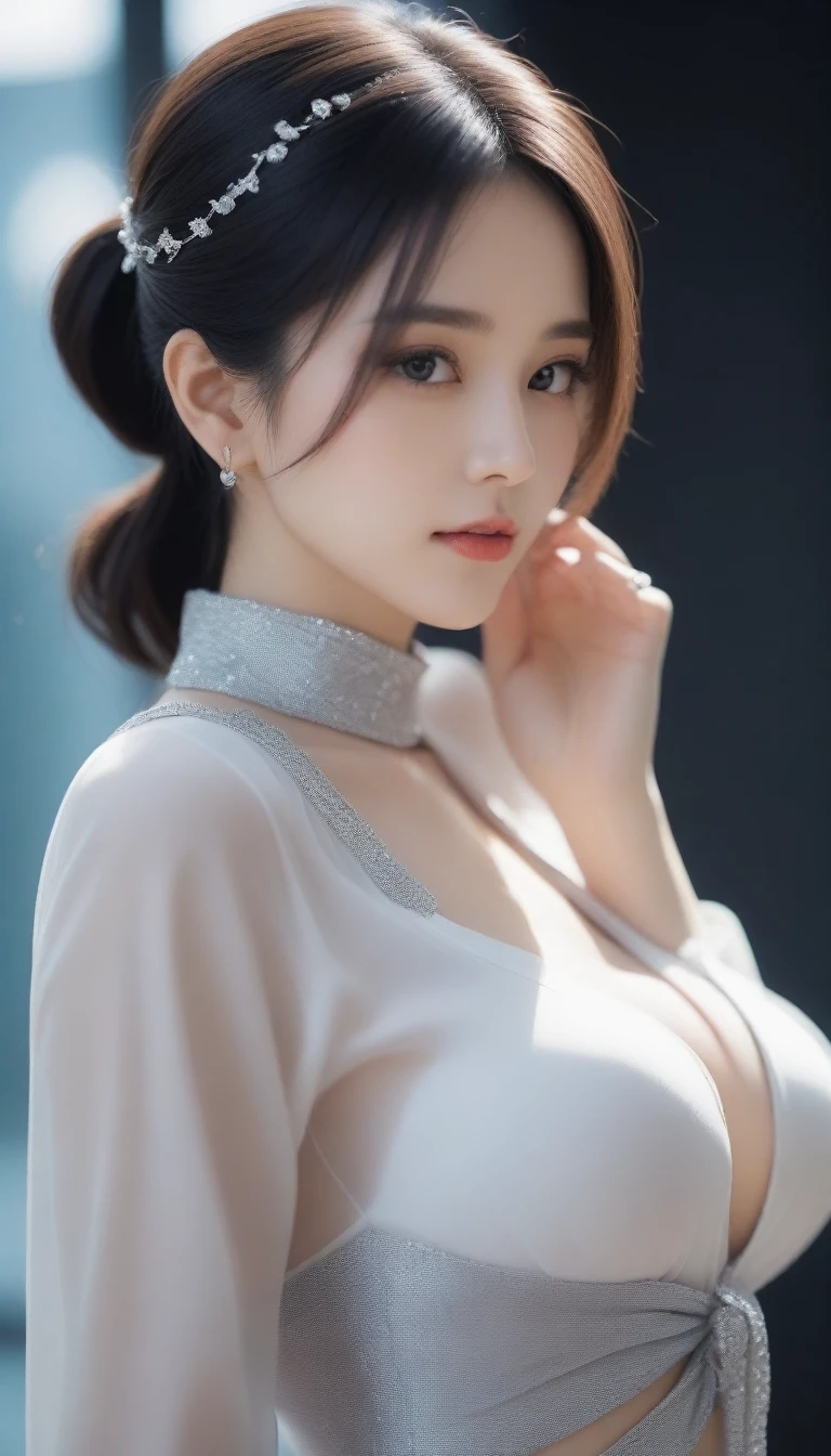 8k, Ultra-high resolution, Highest quality, masterpiece, 三分割法によるphotograph,Surreal, photograph, 1 Girl, (16 years old:1.3), pretty girl, Cute Face, Beautiful eyes in every detail, 細かくdetailedに,masterpiece,One Girl:1.2,Japan Female Teachers,extream close up,sad,streaming tears,Black short hair,Messy bun hair,(black suit:1.3),Nun's clothing,(印象派の美しい少女のPortraiture), (Gray background:1.3),(Impressionist light and colour),Gothic Girl , (One-piece suit, Embroidery lace,  Sexy Embroidered Mesh Pantyhose Gloves),Realistic Skin, Perfect and beautiful face ,完璧でCute Face, Skin with attention to detail, Perfect limbs、Narrow waist,Looking at the audience,(((Ideal body type))),A cup small breasts :2,Portraiture:2,Perfect Anatomy,鮮明なdetailed,detailed,Surreal,Light and shadow,darkness