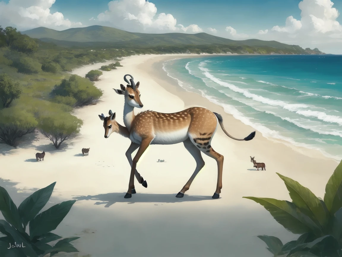 Gazelle in the savannah , un seul corps ,  on a beach