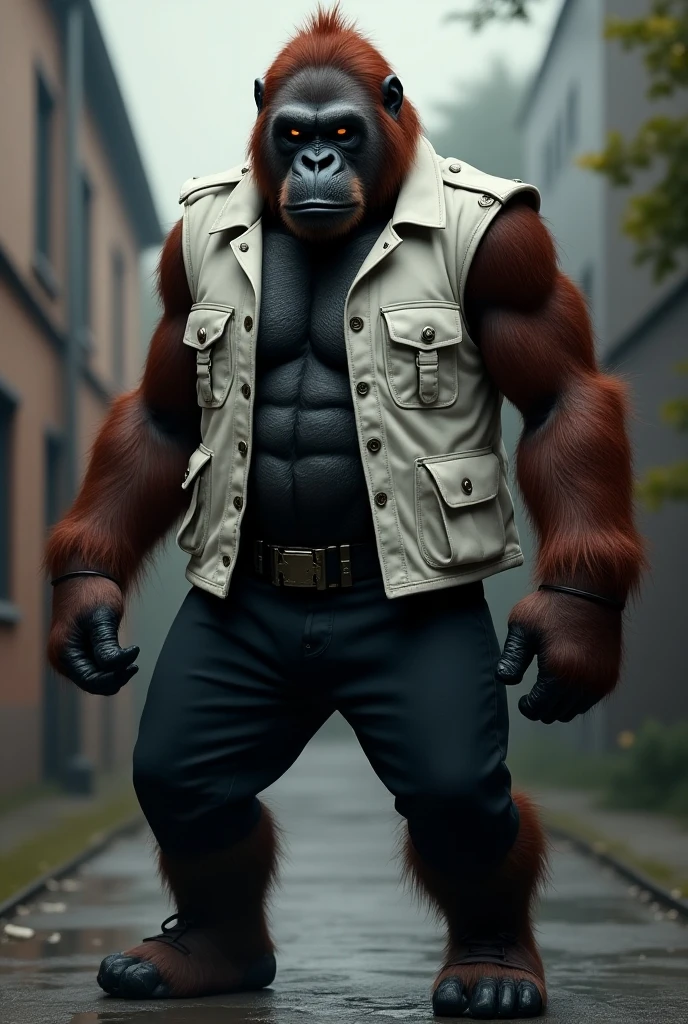 masterpiece, Highest quality, gorilla,Have a banana, smile, British residential area,