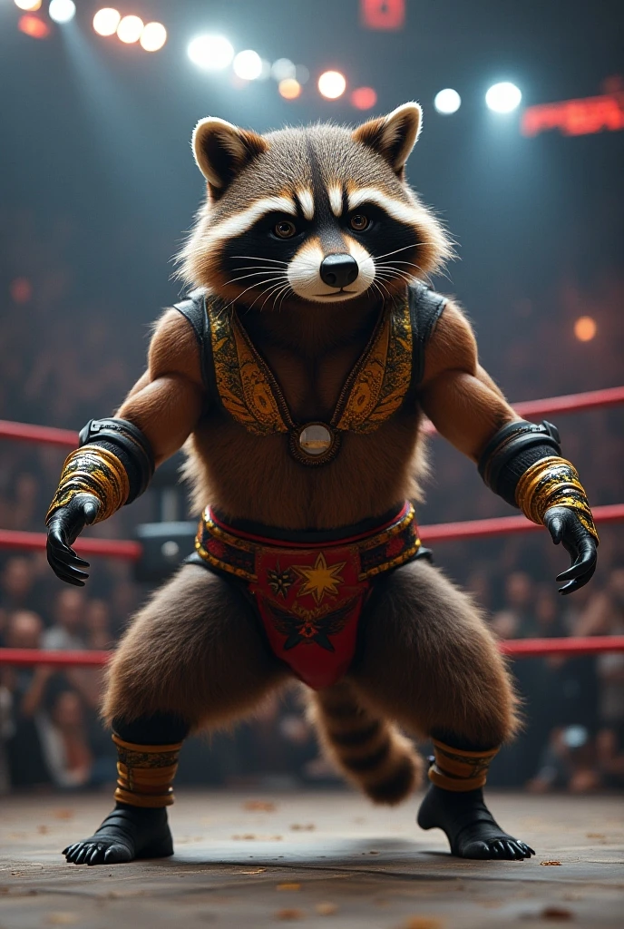 Rocket Raccoon wearing a speedo, cartoon