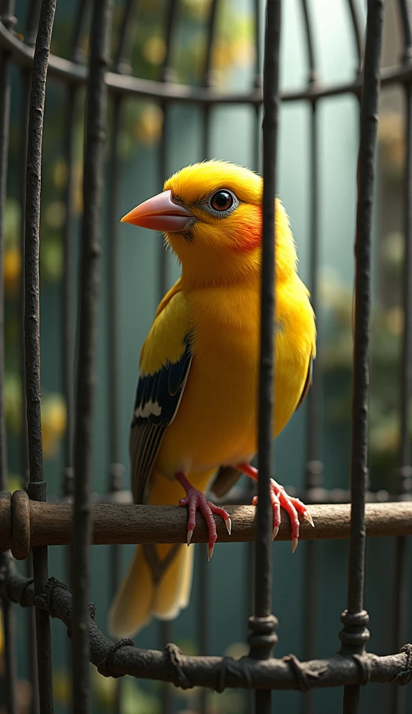 a bird trapped in a cage