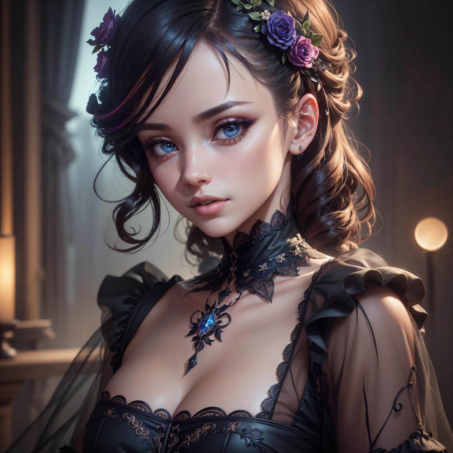 A creepy and alluring lady with a haunting beauty and magnetic aura.