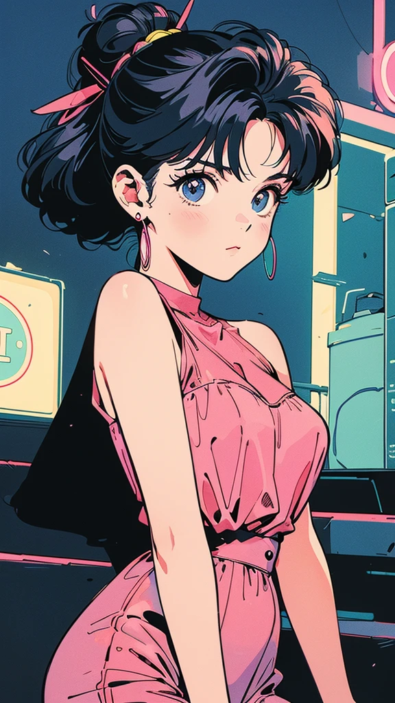 (80's, retro, city pop poster:1.5), (album cover), (masterpiece, best quality, intricate detail), (pastel colors:1.3), best photo pose,
girl, 独奏, smile,
City Scenes, night city, tokyo, high fashion, An illustration:
The album cover created with SeaArt、A masterpiece retro city pop poster。A blonde girl with short hair drawn in the highest quality 4K image quality、Drawn in dynamic poses and angles。Her eyes are bright blue、He is dressed in stylish clothes like a rapper.。She puts on headphones、Holds the guitar powerfully。
background:
In a dark room、Blue light shines、It creates a fantastic atmosphere。The room is about the size of a 1K apartment.、The window offers a view of downtown Shinjuku.。The lights of the buildings and the brilliance of the signs、Combined with the blue light, it creates a fantastic atmosphere.。
This album cover is、Incorporating the retro atmosphere of the 80s and the charm of city pop、最高品質のアニメAn illustrationとして完成されています。
