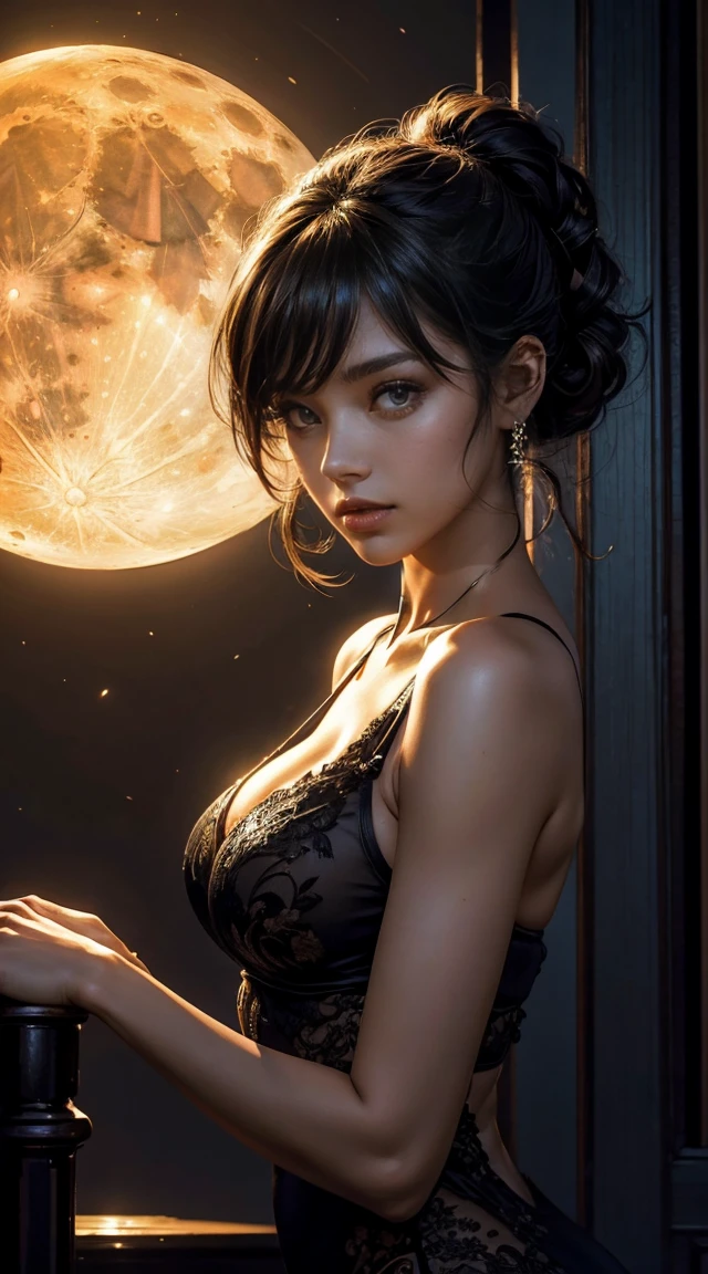 (obra maestra, Mejor calidad), Fondo de pantalla 8K, muy detallado, novia sexy , noche, luz de la luna, arte de estilo vectorial, erotic, movie poster style, letras.