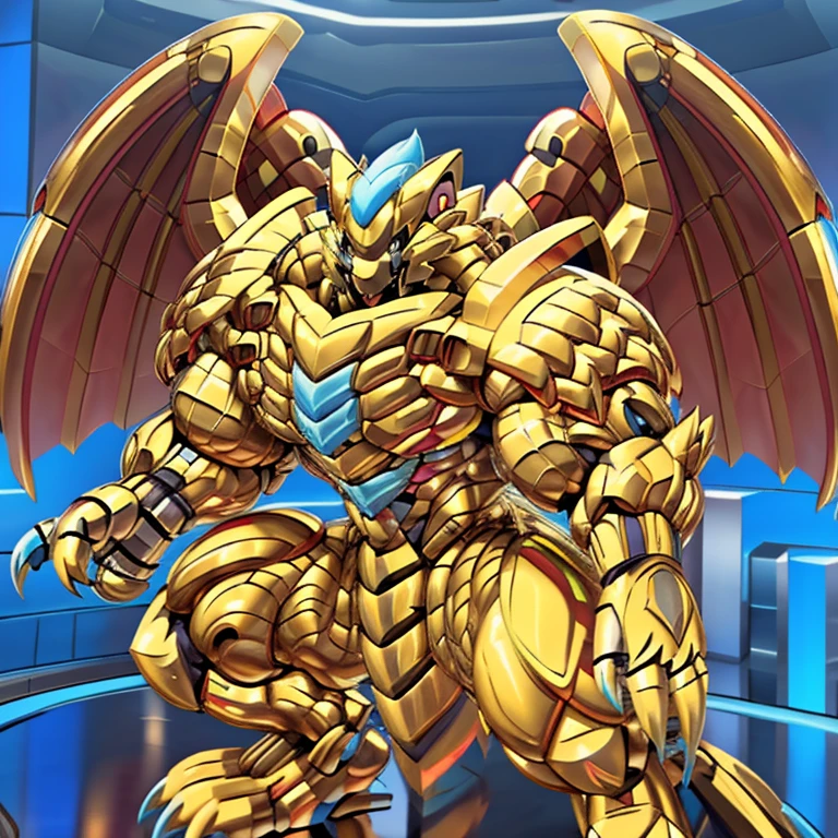 (ZERAORA, 8K), (Zeraora's giant robot, Powered exoskeleton with the same design as Zeraora), (Masterpiece, highres) (Detailed head, Detailed Body, Detailed abs, full body) (gigantic muscles, Gigachad Muscular, big muscle, pecs, triceps, traps, unusually developed muscular body, body full of huge muscles. showing off muscles, pectorales enormes, Exaggeratedly huge muscles.) (nj5furry, The claws are sharp, Sharp teeth, sharp claws), (long legs), (Spread wings, It has wings, have big wings, golden wings), (Wrestling, wrestler, the bodybuilding), (It has wings, whole body shines like metal, Wearing cyberpunk mecha, emphasizes the muscles, suit fully made of metal, intricate armor, Robotic suit, suit fully made of metal, cyborg), (black color hyper penis, hyper black penis),