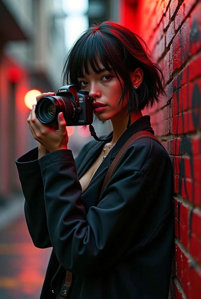 Sexy emo girl taking a photo