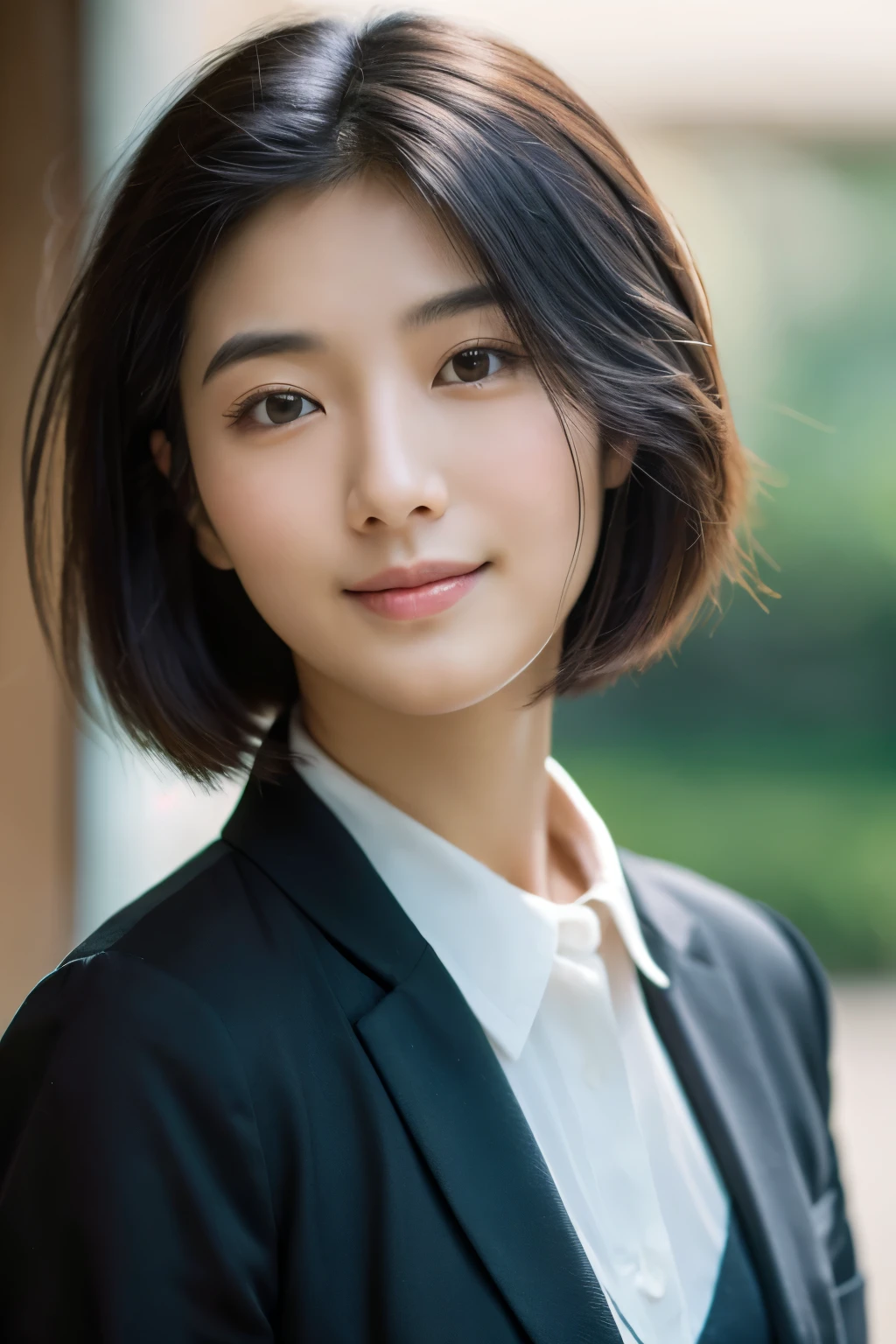  Portrait Photography ，  A handsome young Chinese man  ， 20-year-old head ， Dark brown short hair ， light beard ， Thick eyebrows ，  Deep and expressive eyes  ， nose slightly high ，  Calm and calm spirit  ，  Naturally divided Layered and well-groomed hairstyle  ，  wears a dark suit and black shirt  ， Simple and elegant style ，  The overall image is a bit like a young Liu Dewar  ，   Confident standing   ，  double pockets  ，Smile，  exudes mature confidence  ，  Typical oriental face features  ，  A concise gray gradient background accentuates facial features and three-dimensional details， taken from a flat perspective ，Shallow depth of field，  rich skin details  ， Indoor shooting  ，  Canon EOS R5 camera  ，  Kodak Eka Tar 100 fils  ，Superrealistic ，}  cinematic feel — style raw —s 400—ar 4  :3-v 6  ， women's breast F cup 