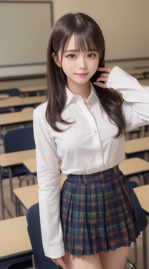 ((beautiful japanese girl:1.3)) ((School uniforms:1.4)) ((panty shot:1.5)) ((high school)),((dark blue skirt:1.3)) ((in the classroom:1.3)) ((Delgado_fabric:1.4)) ((pose sexy al azar:1.3)) ((sweaty:1.5))((the face is blushing:1.4)) ((big breasts:1.4)) ((close up:1.2)) Best Quality,Masterpiece,ultra high resolution,(photorealistic:1.4),photo and gross,(Genuine leather texture:1.3),(film grain:1.3),panorama,character portrait,very wide shot,narrow waist,cowboy shot,(in the dark, deep shadow, low key, cold light,) evening,(()),tears running,,dust,Tyndall effect,(expression),1 girl,beautiful detailed eyes and face,white jabot,Brown eyes,((Brown hair:1.2)) ((whole body:1.3)) ((SMILE:1.3))
