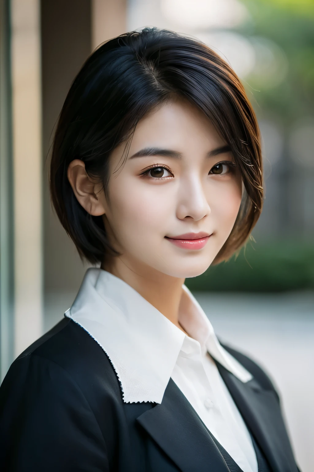  Portrait Photography ，  A handsome young Chinese man  ， 20-year-old head ， Dark brown short hair ， light beard ， Thick eyebrows ，  Deep and expressive eyes  ， nose slightly high ，  Calm and calm spirit  ，  Naturally divided Layered and well-groomed hairstyle  ，  wears a dark suit and black shirt  ， Simple and elegant style ，  The overall image is a bit like a young Liu Dewar  ，   Confident standing   ，  double pockets  ，Smile，  exudes mature confidence  ，  Typical oriental face features  ，  A concise gray gradient background accentuates facial features and three-dimensional details， taken from a flat perspective ，Shallow depth of field，  rich skin details  ， Indoor shooting  ，  Canon EOS R5 camera  ，  Kodak Eka Tar 100 fils  ，Superrealistic ，}  cinematic feel — style raw —s 400—ar 4  :3-v 6  ， women's breast F cup 