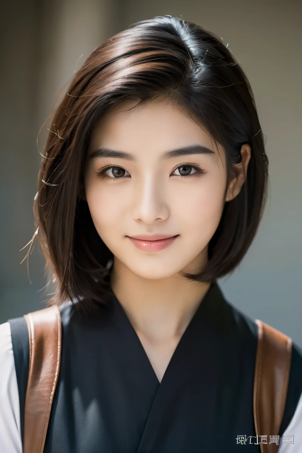  Portrait Photography ，  A handsome young Chinese man  ， 20-year-old head ， Dark brown short hair ， light beard ， Thick eyebrows ，  Deep and expressive eyes  ， nose slightly high ，  Calm and calm spirit  ，  Naturally divided Layered and well-groomed hairstyle  ，  wears a dark suit and black shirt  ， Simple and elegant style ，  The overall image is a bit like a young Liu Dewar  ，   Confident standing   ，  double pockets  ，Smile，  exudes mature confidence  ，  Typical oriental face features  ，  A concise gray gradient background accentuates facial features and three-dimensional details， taken from a flat perspective ，Shallow depth of field，  rich skin details  ， Indoor shooting  ，  Canon EOS R5 camera  ，  Kodak Eka Tar 100 fils  ，Superrealistic ，}  cinematic feel — style raw —s 400—ar 4  :3-v 6  ， women's breast F cup 