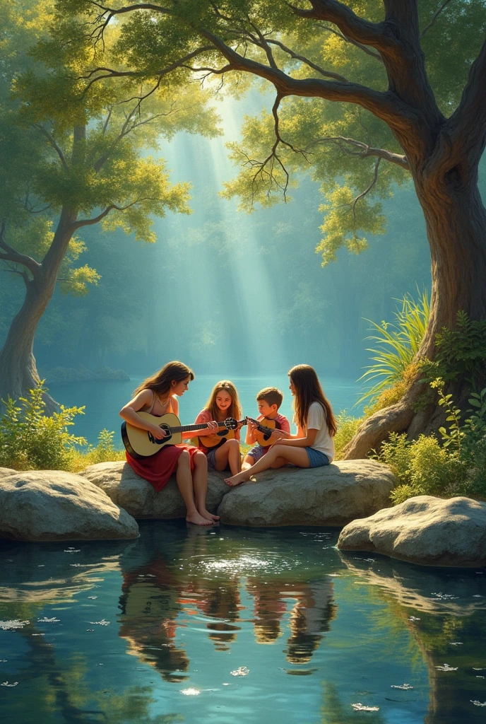 Make a photo of the children sitting in the well. 