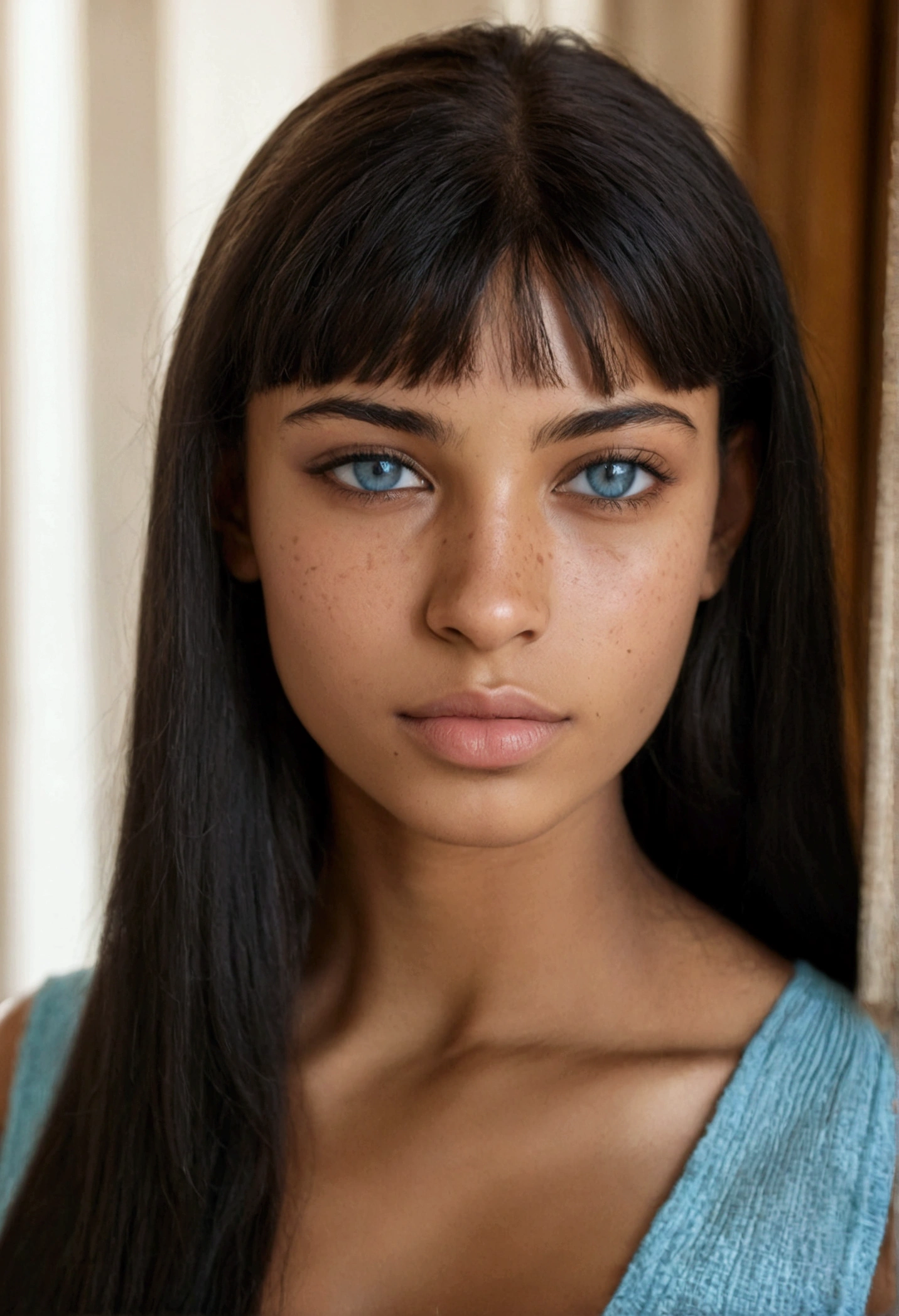Black hair girl turquoise eyes black clothes