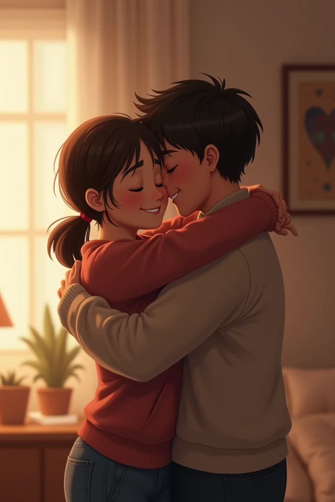 Two people hugging to each other 