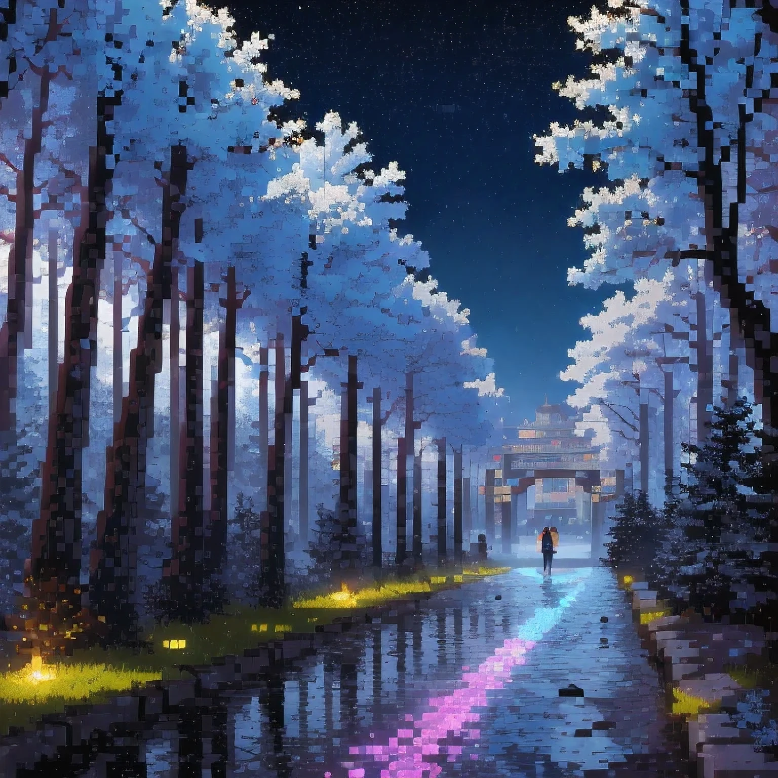 ((紫粉 City : 1.5)), (masterpiece), ( is the best quality: 1.0), ( Ultra High Resolution : 1.0), Detailed illustrations, Detailed Scenery , vibrant colors 紫粉 walking through the city, 8 K, night, Moon Clouds , ((magic, beautiful , Trees: 1.4 )), (( is the best quality, vibrant , 32 k Clear Lighting Effects )).
