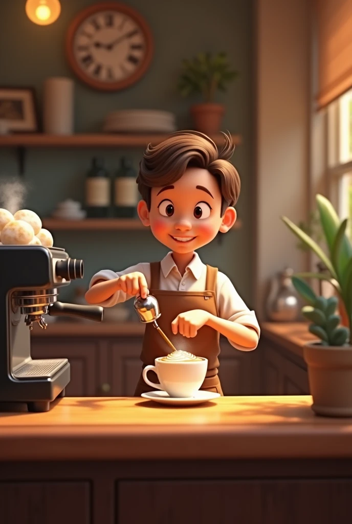 make an animated picture of a little making coffee a la barista