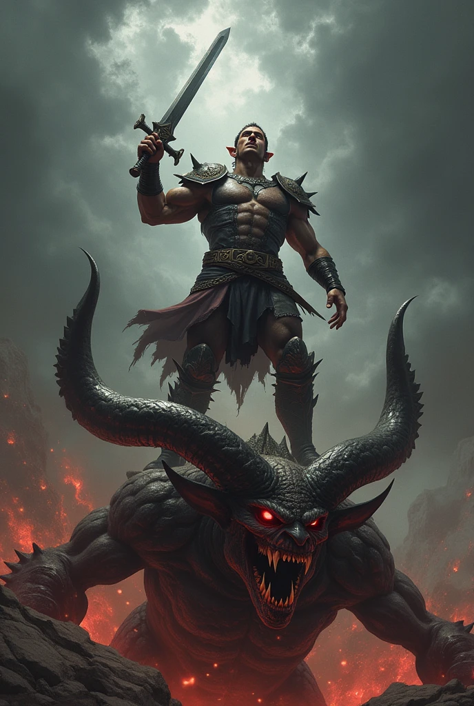Man resisting the demons tremble in fear
