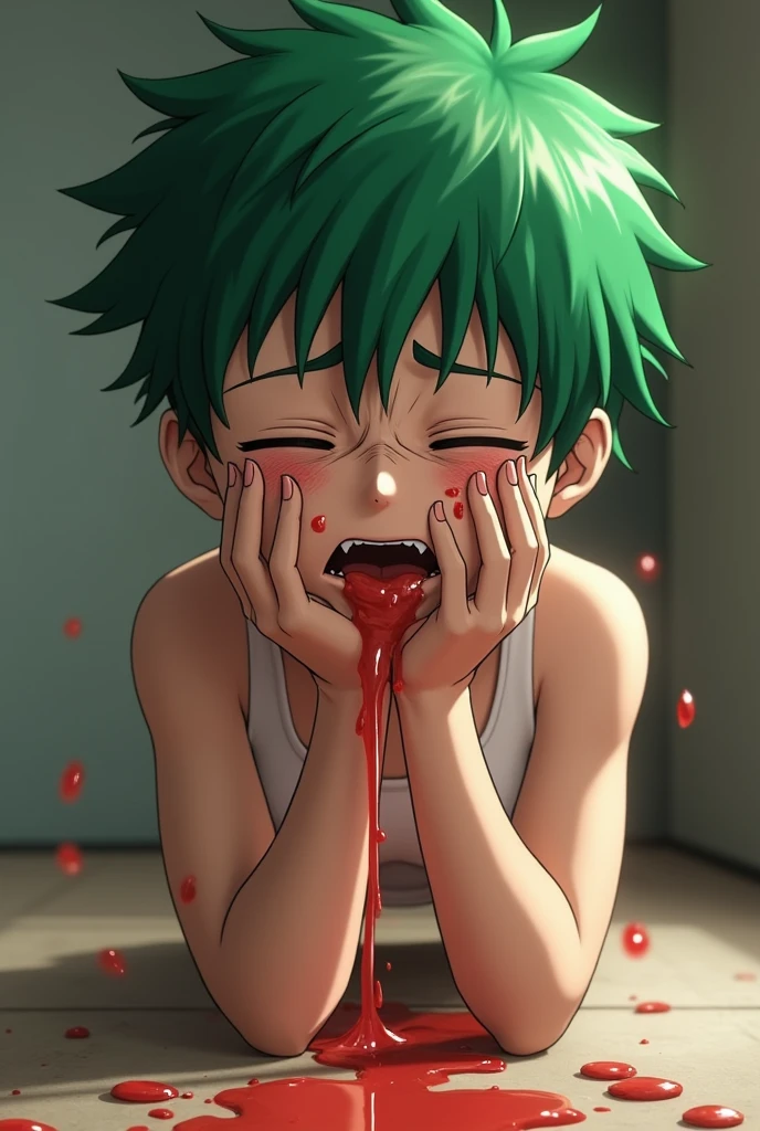 Depressed anime guy Sewing bloody Bangladeshi flag anime