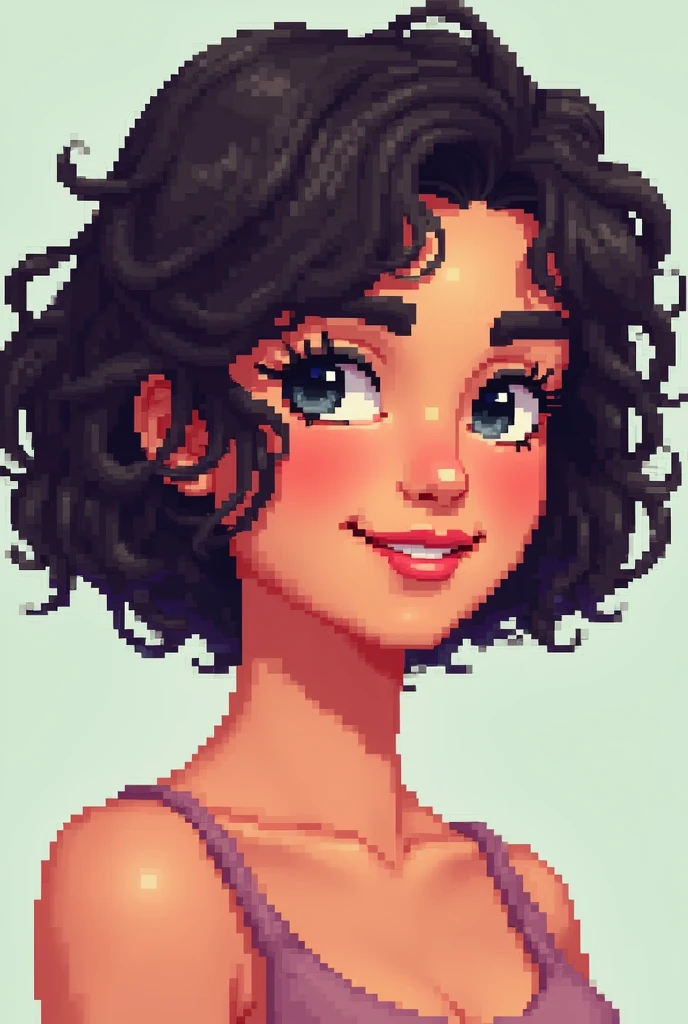 Generate a pixel art of a woman with short curly hair