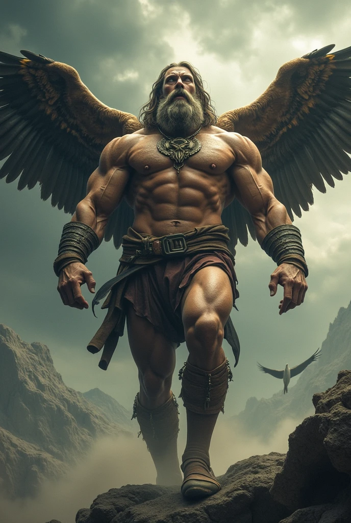 It has white wings,A middle-aged man flying in the sky,enjoying,Arms spread wide,super high image quality,the detail,musculous, Muscular body,Asia face,attractive beefy man,50-year-old man ,sport, big muscular man, partially male hairy torso, Wet pubic hair,perspire,Drenched, musculous, Muscular body, hairy chest and hairy body, loincloth
