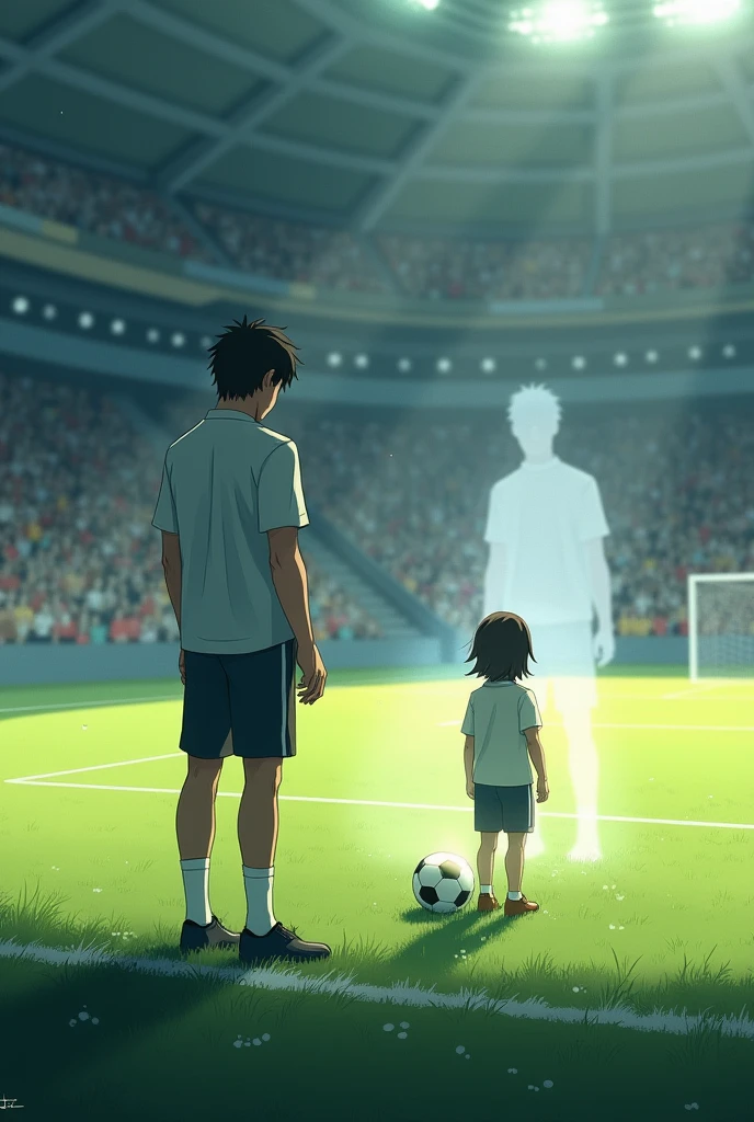 daughter soccer player , dad died and came to his daughter on the football field as an invisible person to humanity, dad has dark hair