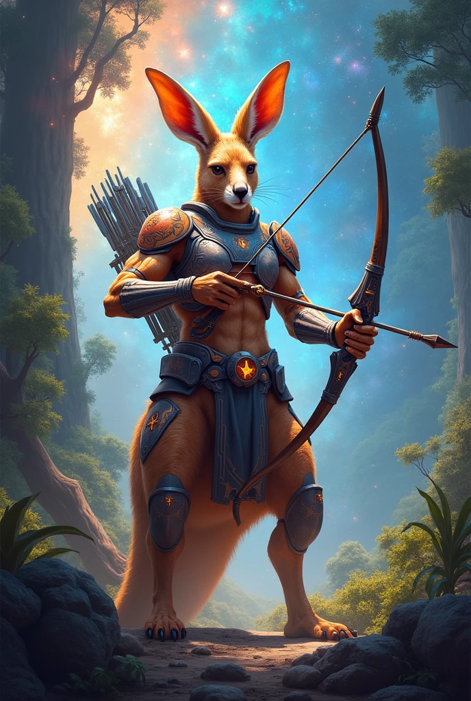 Male bunny, mythology artwork, GOD, longye hair, whole body, pose, bow and arrow