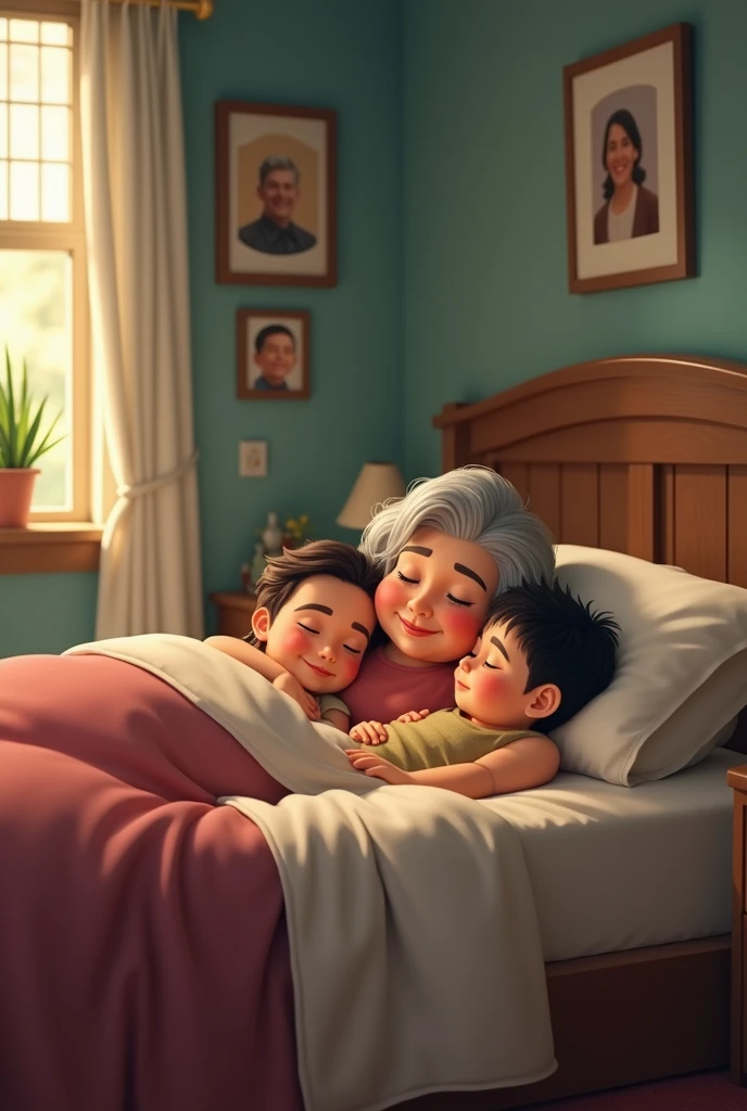 Play grandmother Gloria Bauza , she is Venezuelan and she sleeps with separate beds with her grandren Sebastian and Samuel