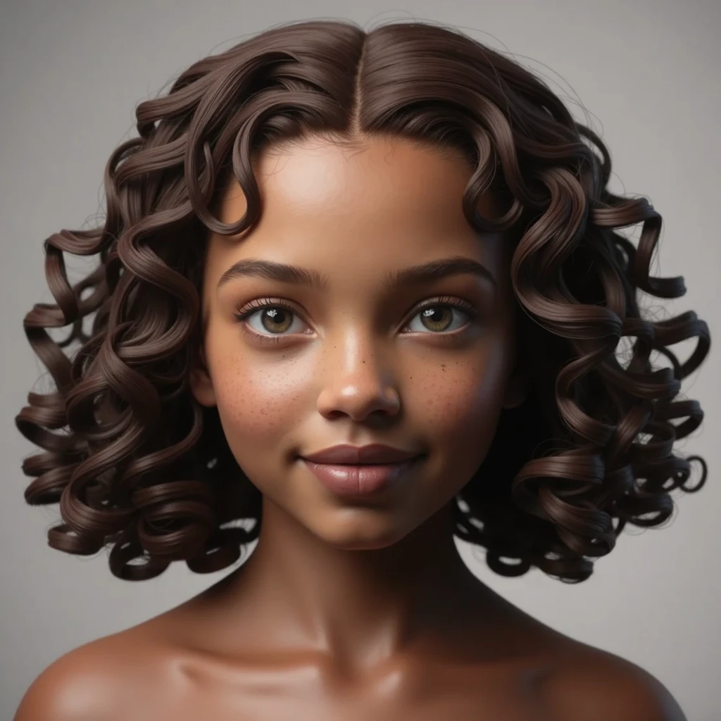 mulatto woman realistic curly hair