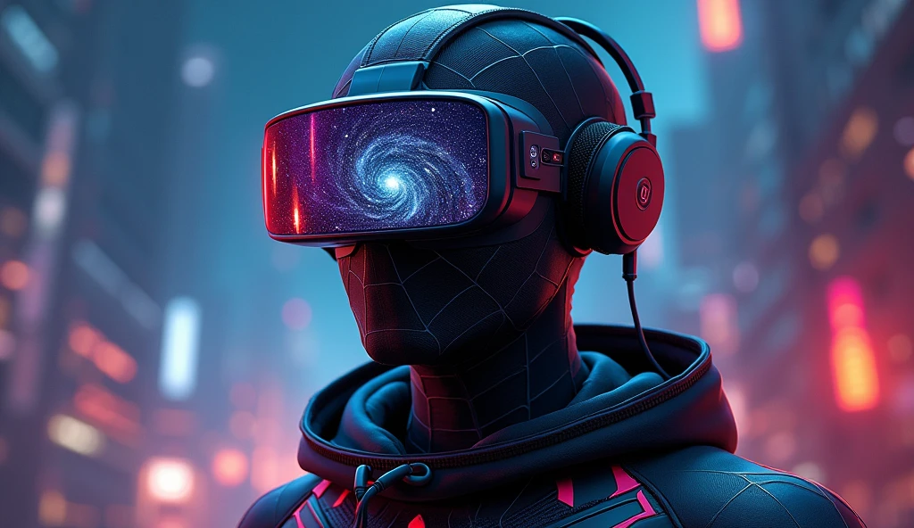 Spider In Headset Spiderman, wearing a headset, VR glasses, with the Milky Way reflected ...