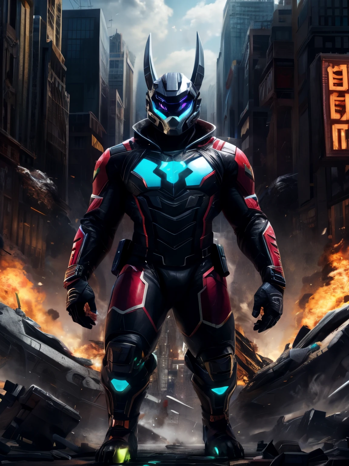 Please draw Kamen Rider Shark in the style of Kamen Rider Kabuto