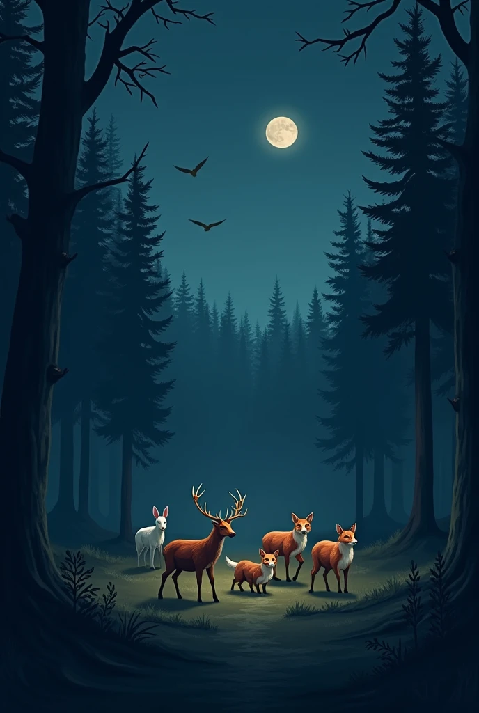 Now of that image I create several more where the animals are leaving the forest but it's nighttime