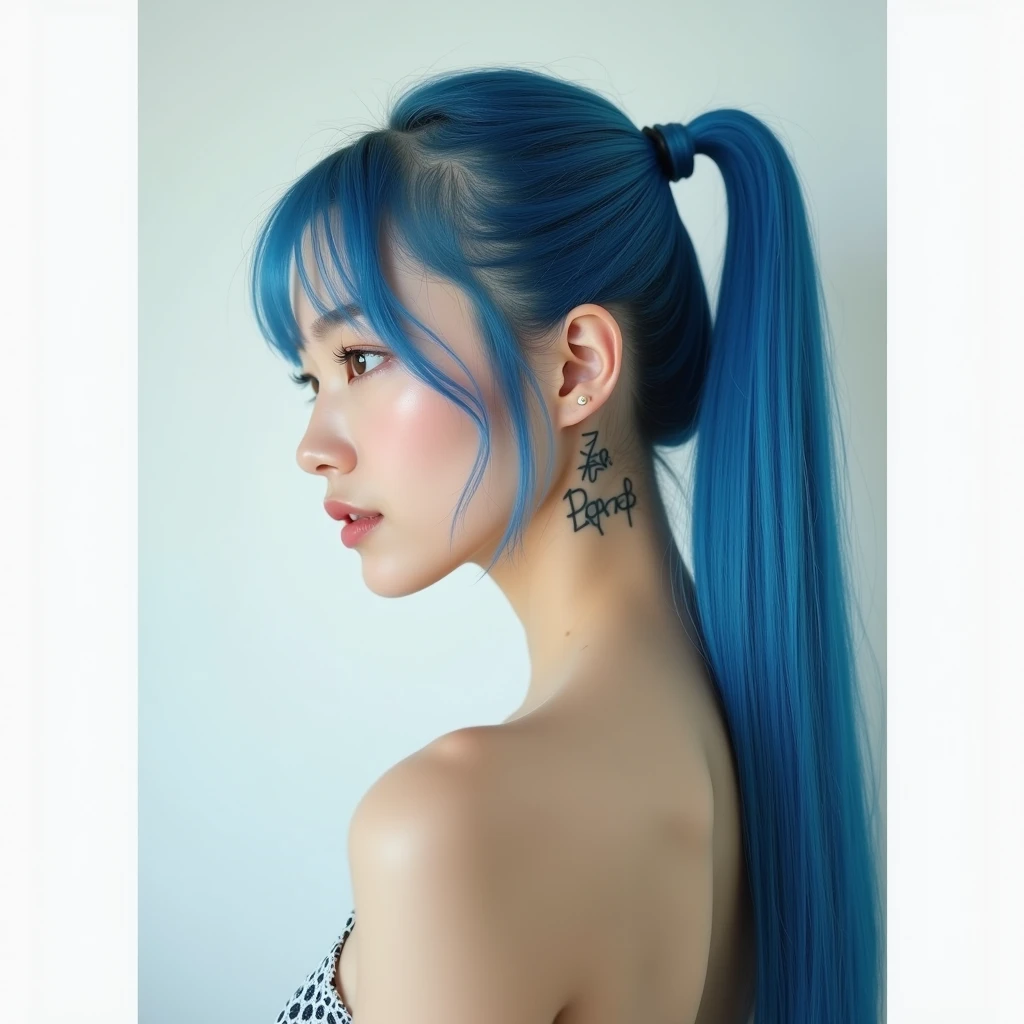 geneame two otaku women kissing, blue and red hair