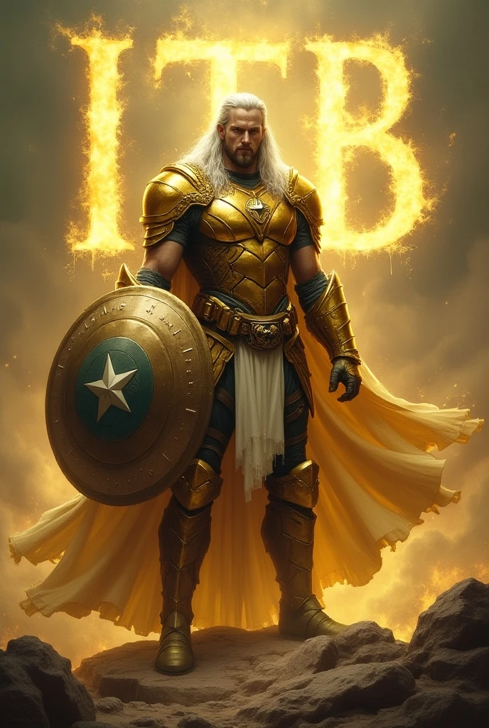 On voit au premier plan un guerrier elfe vêtu de dorure portant le bouclier de captain america. Il est seul sur un champs de bataille rempli de magie elfique. Sur le dessus, en fond d'image on voit en gros l'inscription "ITB".