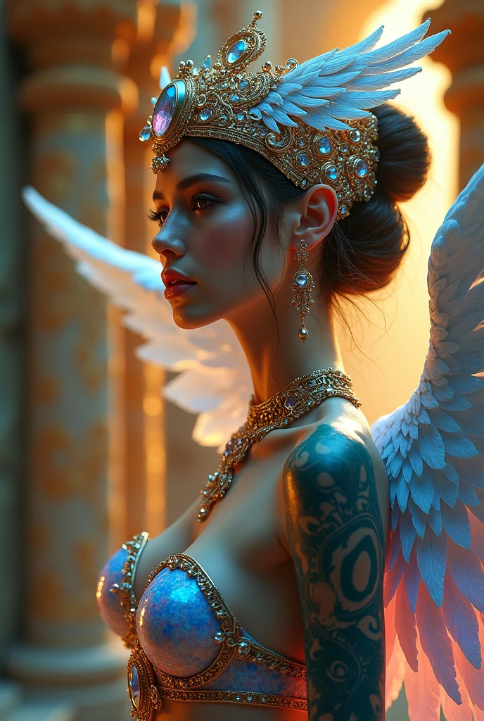 fortune teller　sexy woman with wings　wearing a tiara and jewels