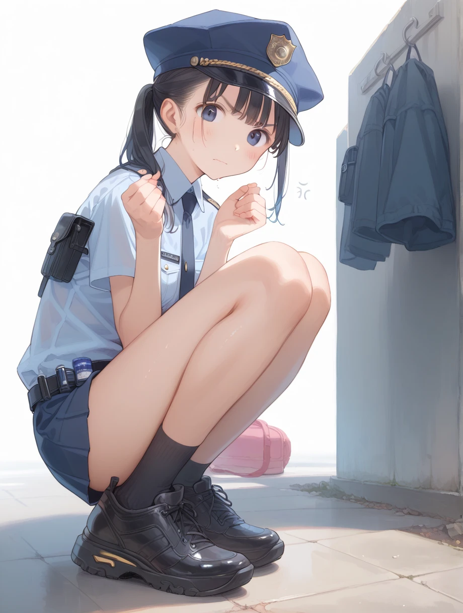 character design, girl, police officer, the wet shirt, police officer, woman, various expressions, anger, fear, happiness,  a full body image of her, and several other poses ,  and expressions , shonen style,  model shet design,  white background, girls, best quality, masterpiece,1girl,Alone, looking at viewer, gestual, perspective, nude, nsfw, hentai
