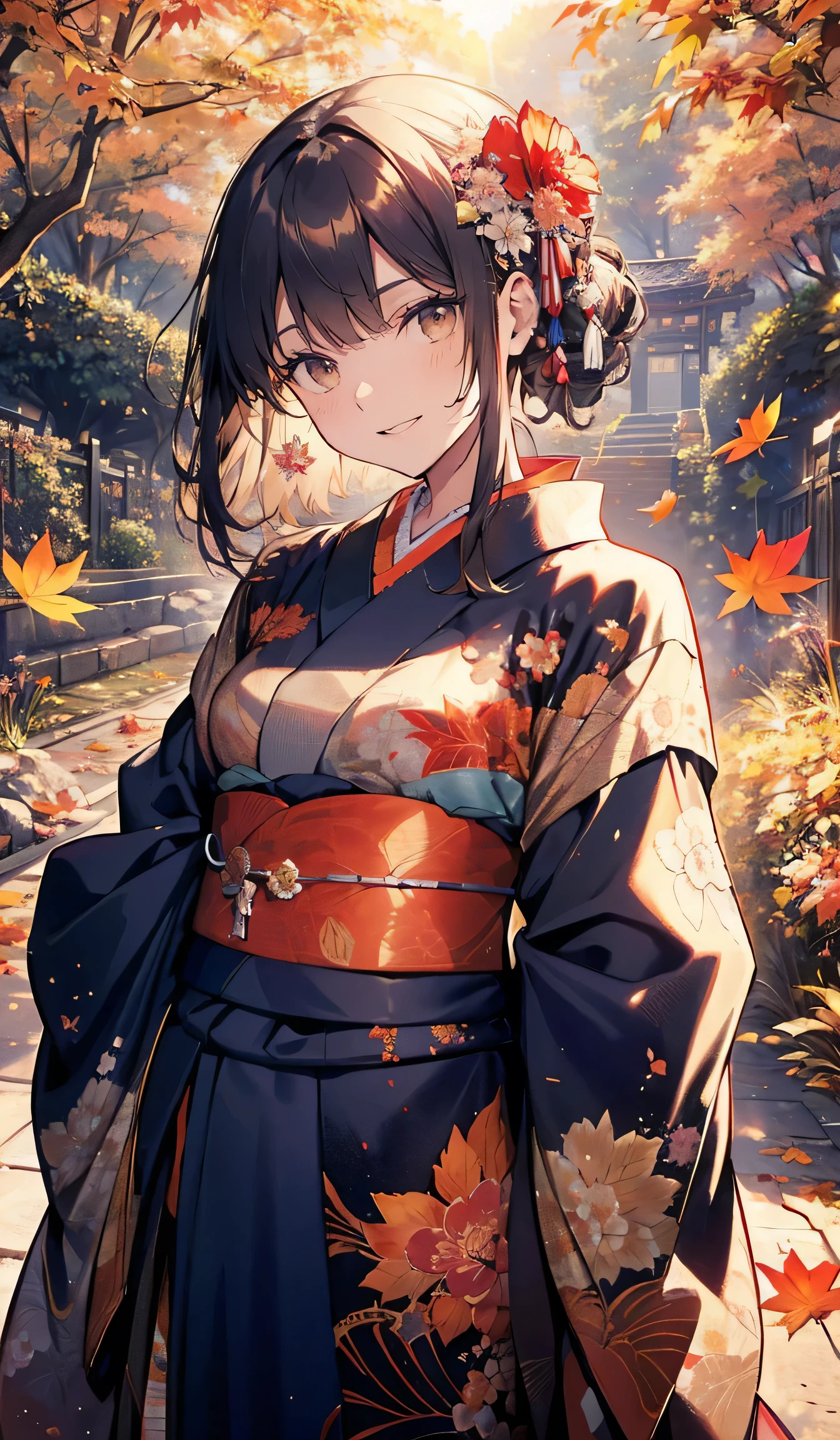 Anime girl in kimono outfit standing in front of a tree - SeaArt AI